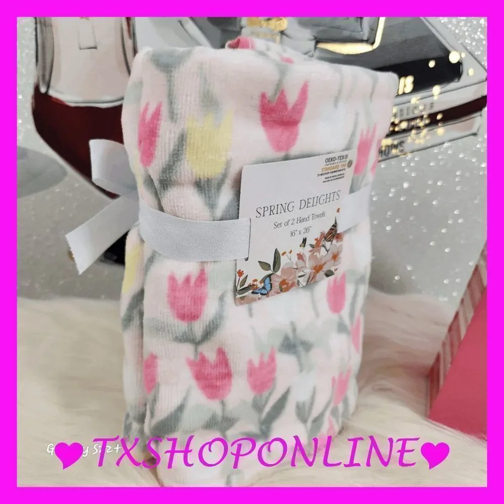 { Spring delights } Set of 2 | hand towels | pink flowers